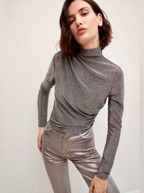 Veronica Beard Shimmery Charcoal Turtleneck Sweater XS Stretchy